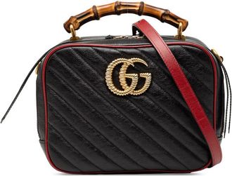 Gucci Pre-owned Gucci Small GG Marmont Matelasse Diagonal Leather Torchon Bamboo Satchel Ladies 602270 001998