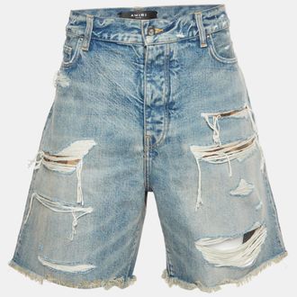 Amiri Blue Denim Distressed Shorts Xl/waist