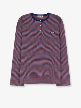 Miu Miu T-shirt in cotone con motivo a righe - MIU MIU - gender_Woman
