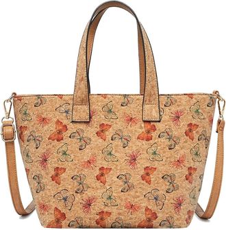 Generic Cork Print Multifunctional Tote Bag | Uni Bag with Designs, Adjustable Shoulder Strap, 36x24x15cm, Zippered Interior and Exterior Pockets (Butterfly)