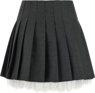 Self Portrait Pleated Mini Skirt With Lace Detail And Side Zip