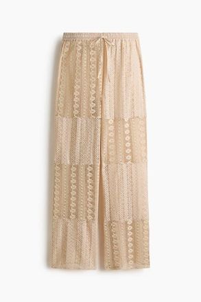 H&M Lace Drawstring Trousers in Light Beige at Nordstrom, Size Large