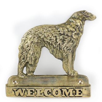 OEM Galgo Ruso Borzoi, Borzoi, Barzoi: Placa De Bienvenida De Lat&oacute;n Con Un Perro, Placa De Bienvenida &Uacute;nica Con La Inscripci&oacute;n Welcome De Art-dog
