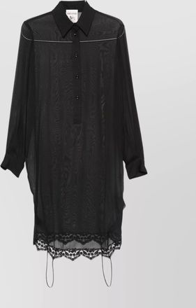 Semicouture longline sheer top with lace hem and trim