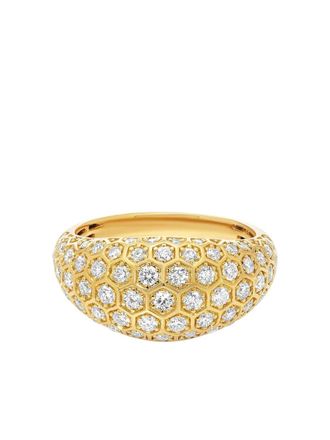 Sara Weinstock 18k yellow gold diamond honey comb signet ring