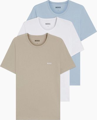 HUGO BOSS Mens Boss Black BOSS 3 PACK T-SHIRT WHITE/BLUE/BEIGE - Tan - Size: 44