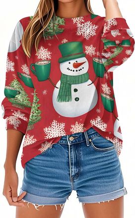 Generic Christmas Jumpers for Women Long Sleeve Xmas Novelty Printed Sweaters Ladies Christmas Tops Pullover Crew Neck Sweatshirt T-Shirt Womens Xmas Holiday 
