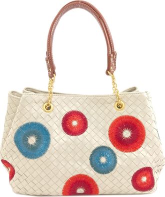 Bottega Veneta Intrecciato Blue Red Color White Leather Tote Bag (Pre-Owned)