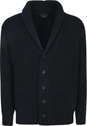 Dell'Oglio Wollen Cardigan met V-hals - Heren - Vesten - Blauw - 2XL - Wol - Truien & Vesten