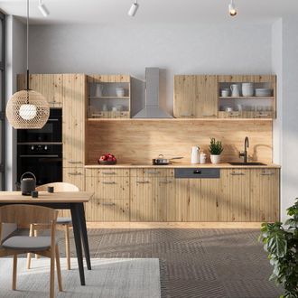Vicco Mueble De Cocina R-line, Roble Artesanal/roble Dorado, 350 Cm Con Armario Alto, Et Antracita