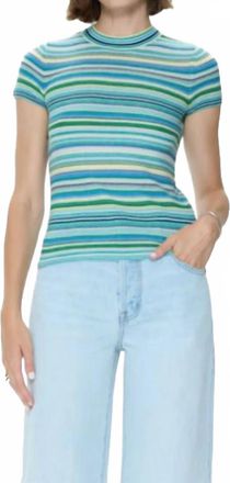 Pistola Denim Selene Short Sleeve Stripe Crew Tee In Blue Green