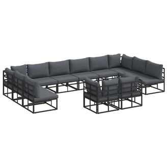 Berkfield Home Garden Sofa Set with Cushion with Pillow 12 pcs Black Aluminium