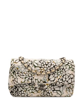 Chanel 2015-2016 Medium Classic Chevron Tweed Floral Double Flap shoulder bag - White