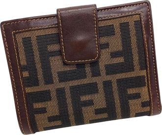 Fendi Brown Canvas Leather Middle Wallet (Tri-Fold) (Pre-Owned)
