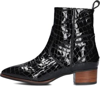 Lina Locchi Elegante Zwarte Enkellaarzen - Dames - Laarzen met Hak - Zwart - 37 EU - Leer - Schoenen