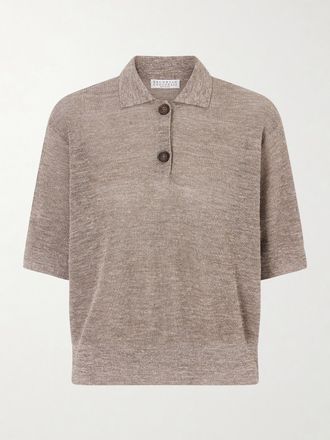 Brunello Cucinelli Polo In Maglia Metallizzata - Marrone