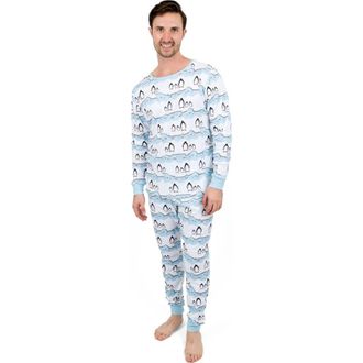 Leveret Mens Cotton Matching Family Holiday Pajamas, Reindeer & Moose Prints in Penguin at Nordstrom, Size 4X-Large