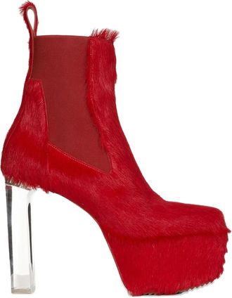 Rick Owens 130 mm laarzen met plateauzool en kalfshaar - Rood