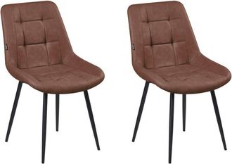 Beliani Conjunto De 2 Sillas De Comedor Modernas De Piel Sint&eacute;tica Hierro Con Recubrimiento De Polvo Patas Negras Marr&oacute;n Melrose