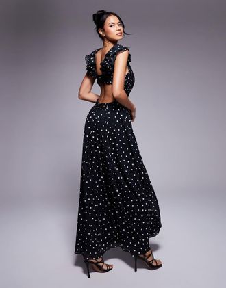 Ever New rosette maxi dress in polka dot-Black