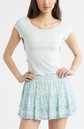 BP. Lace Trim Cotton T-Shirt in Green Cloud at Nordstrom, Size Xx-Small