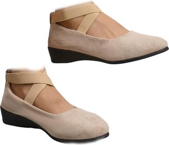 Generic Women Closed Toe Wedge Shoes Faux Suede Mary Jane Flats, Elastic Crisscross Strap Slip-On Low Platform Comfortable Dress Shoes for Work & Daily Walkin