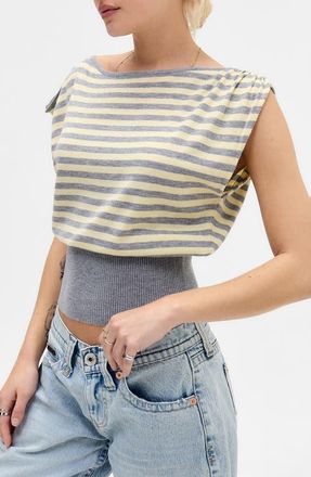 BDG Bailey Stripe Boat Neck Crop Top in Yellow at Nordstrom, Size X-Large