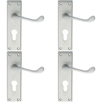 Loops 4x PAIR Victorian Scroll Handle on Euro Lock Backplate 150 x 43mm Satin Chrome