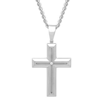 Robert Alton 03 CTW Stainless Steel Mens Diamond Cross Necklace