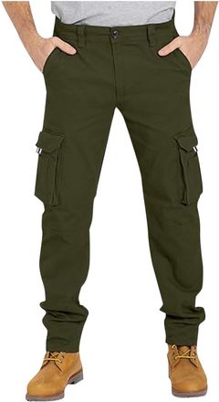 Generic Cargo Pants for Men Plain Button Classic Fit Cargo Trousers Multiple Pockets Outdoor Military Tactical Combat Trousers Autumn Winter Casual Work Pants