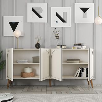 Dmora C&oacute;moda Niscemi, Alacena 2 Estantes, 4 Puertas, 4 Compartimentos, 180x35x81h Cm Blanco Crema