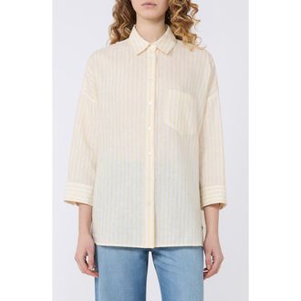 Max Mara Stripe Linen Shirt in Light Yellow at Nordstrom, Size 12