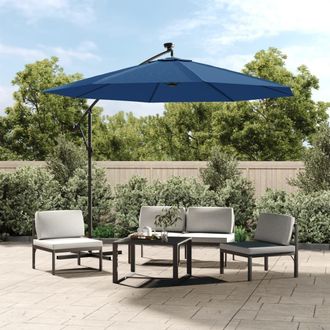 Berkfield Home Cantilever Umbrella with LED Lights & Steel Pole 300 cm Azure in Blue