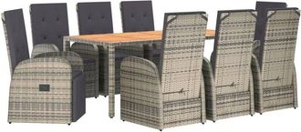 vidaXL 9 Piece Garden Dining Set Grey Poly Rattan&Solid Wood Acacia vidaXL