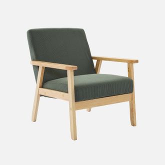 Sweeek Sweeek - Sill&oacute;n Escandinavo De Madera Y Pana, Isak Pana, Kaki Oscuro, 64x69.5x73 Cm