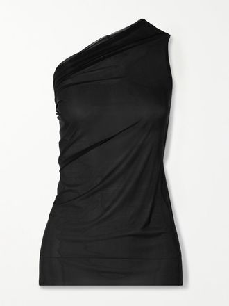 Rick Owens Athena Gathered One-shoulder Voile Top - Black