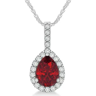 Allurez Pear Shape Lab Diamond & Ruby Halo Pendant 14k White Gold 2.20ct in 2.20/white Gold at Nordstrom, Size 18
