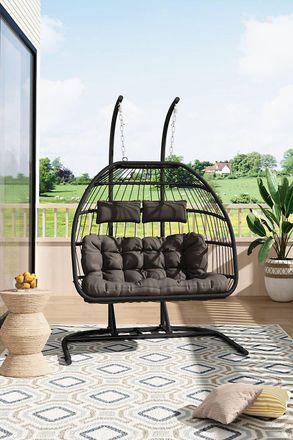 Living and Home Freestanding Outdoor Hanging 2-Seater Egg Chair in Black