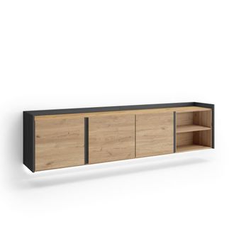 Skraut Home Mueble tv efecto madera roble y negro 207x35x50cm colgado