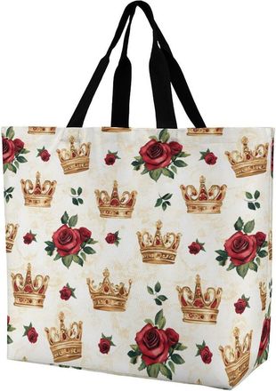 Generic Roses Pattern Tote Bag Reusable Grocery Shopping Bags Large Travel One Shoulder Handbag for Picnic Work