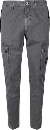 Stone Island Slim Fit Grey Trousers With Cargo Pockets And Logo Detailing