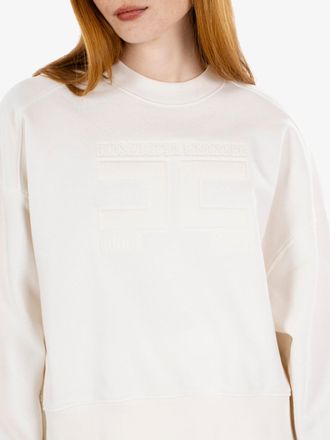 Elisabetta Franchi Felpa in cotone con logo embossed avorio