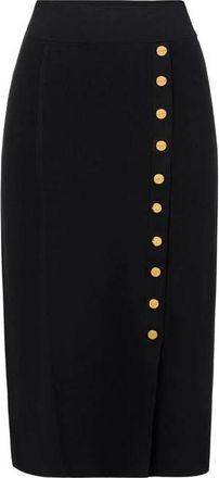 Elisabetta Franchi Gebreide midi-rok met juweelknopen - Dames - Midirokken - Zwart - XS - Polyester - Rokken