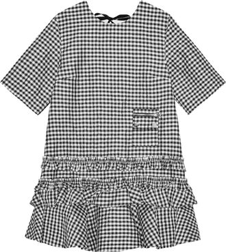Ganni Womens Crinkled Taffeta Check Open Back Mini Dress In Black And White
