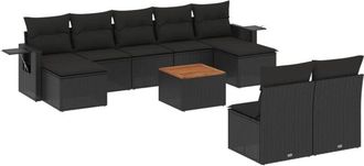 vidaXL Vidaxl - Set De Sof&aacute;s De Jard&iacute;n 10 Pzas Cojines Rat&aacute;n Sint&eacute;tico Negro