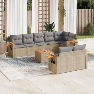 vidaXL Set De Sof&aacute;s De Jard&iacute;n 9 Pzas Con Cojines Rat&aacute;n Sint&eacute;tico Beige Vidaxl