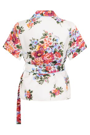 Dolce & Gabbana Womens Shirt Short-Sleeved Floral Silk White