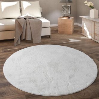 Paco Home Paco Home - Alfombra Redonda, Salon Dormitorio Pasillo Comedor Piel Imitaci&oacute;n Mullida Suave &Oslash; 200 Cm Redondo, Blanco