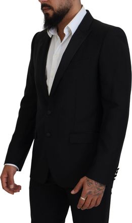 Dolce & Gabbana Mens Black Slim Fit Formal Martini Blazer Wool Silk Polyester Clothing