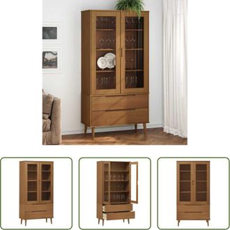 vidaXL vidaXL Vetrina in legno massello - Vetrina MOLDE Marrone 90x35x175 cm in Legno Massello di Pino